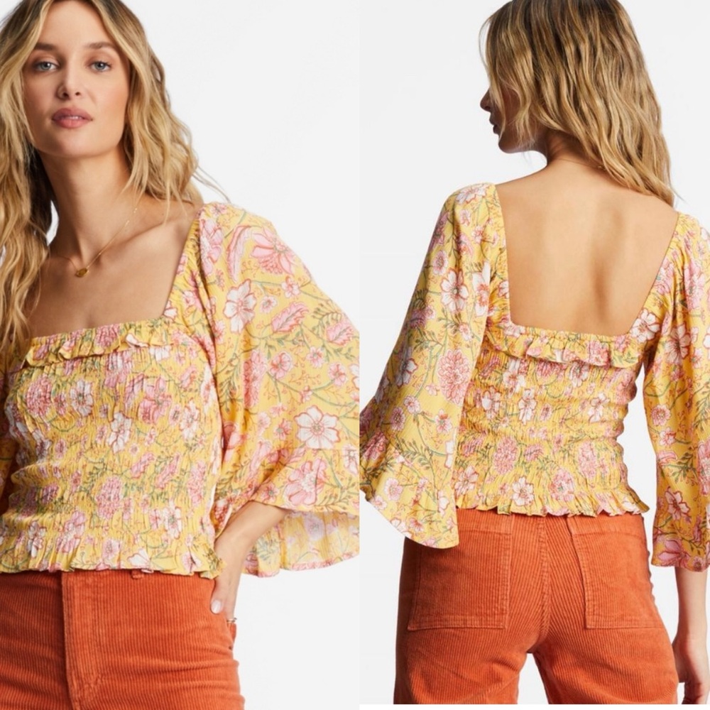 BILABONG Bell Sleeve Floral Top Size Small